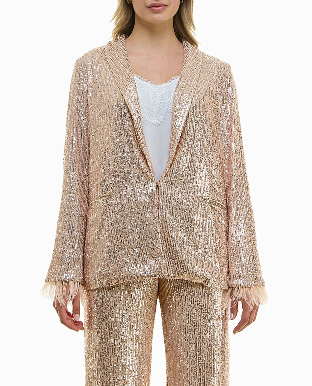 Nicole Miller Charlotte All Over Sequin Feather Trimmed Jacket Size Small NWT